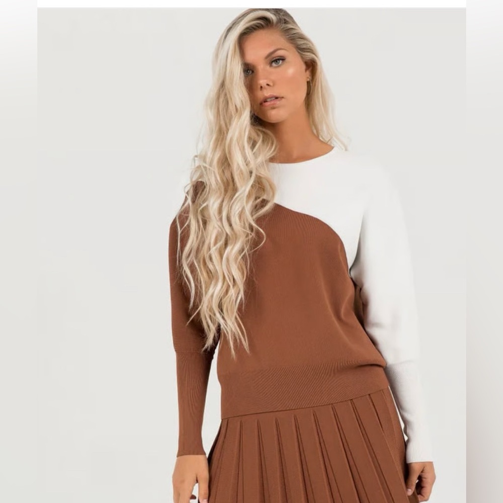 Aleeza Paris The Reisling Knit Top in Ivory and Cocoa sz XL